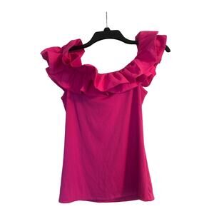 NWOT Women's Bright Pink Off The Shoulder Top Ruffle Size Junior Large